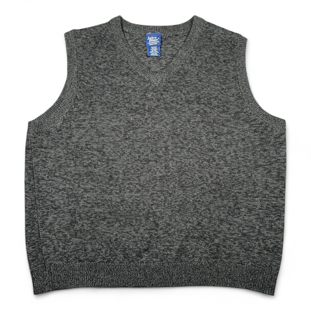 Vintage John Blair Sweater Vest Adult EXTRA LARGE Gray Black Wool Blend 90s